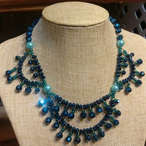 Beautiful Dark Blue Glass Bead Necklace